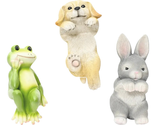 Dekorativní figurka pes/zajíc/žába polyresin 1 ks, různé druhy Dekorativní figurky: žába, pes a zajíc do zahrady