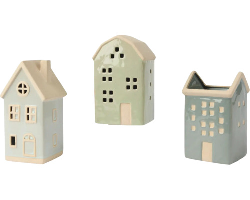 Tři ozdobné keramické domy