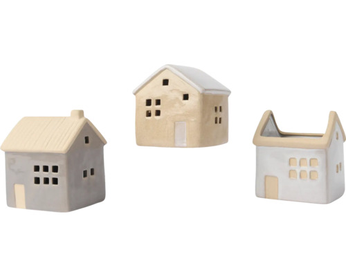 Dekorace domek keramický 10,6 cm, různé druhy Dekorativní keramické domky, sada tří kusů