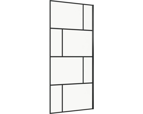 Sprchová zástěna s černým rámem a obdélníkovými skleněnými tabulemi