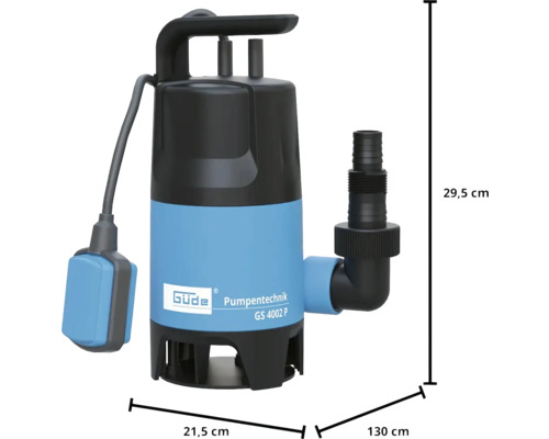 Kalové čerpadlo Güde GS 4002 P o rozměrech 29,5 x 21,5 x 130 centimetrů