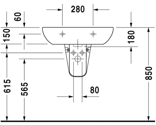 Technický nákres umyvadla s rozměry