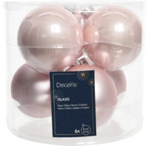 Balení šesti růžových skleněných vánočních koulí, průměr osm centimetrů