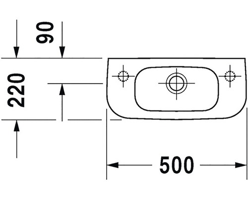 Technický nákres umyvadla s rozměry