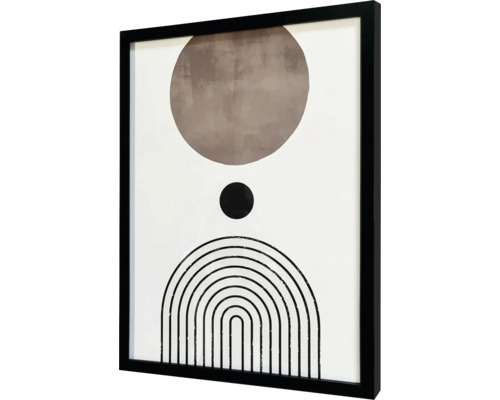 Zarámovaný obraz s kruhem, tečkou a obloukovým vzorem