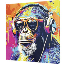 Malba šimpanze se sluchátky a slunečními brýlemi