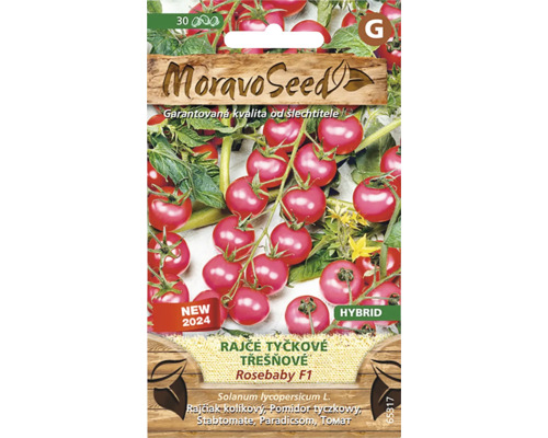 Rajče tyčkové třešňové ROSEBABY F1 MoravoSeed Balení semen tyčkových rajčat, cherry rajčat, Rosebaby F1
