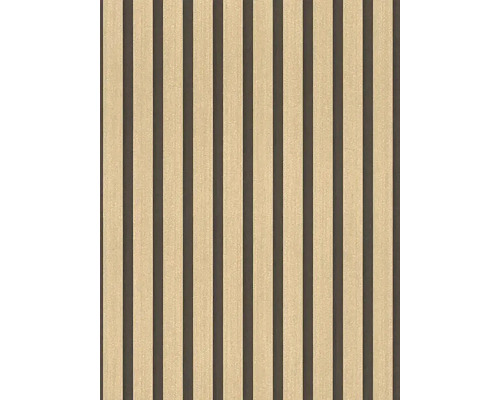 Vliesová tapeta Wooden Wall 786272 žlutá, černá 0,53 x 10,05 m Detail obkladu stěny s lamelovou strukturou