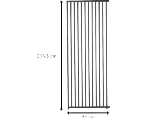 Plotový prvek o rozměrech 236,5 cm na výšku a 93 cm na šířku.