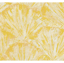 Žlutá strukturovaná tapeta s motivem vějíře