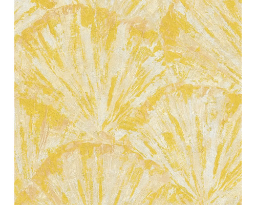 Žlutá strukturovaná tapeta s motivem vějíře