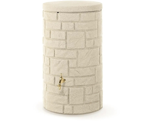 Nádrž na dešťovou vodu s kohoutkem a vzhledem kamene