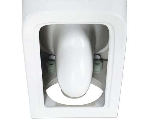 Detailní záběr bílé WC mísy s upevňovacími prvky