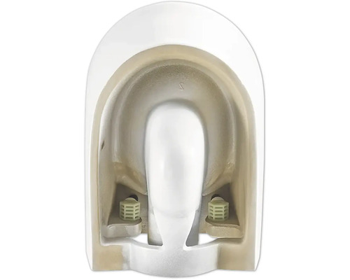 Vnitřní pohled na bílou keramickou toaletu