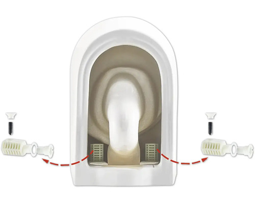 Pohled do pisoáru s odpovídajícími sítky do pisoáru a šrouby