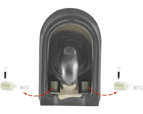 Detailní pohled na splachovací nádržku s odpovídajícími filtry a šrouby.
