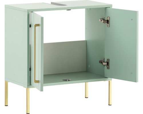 Skříňka pod umyvadlo se dvěma otevřenými dvířky a zlatými nohami