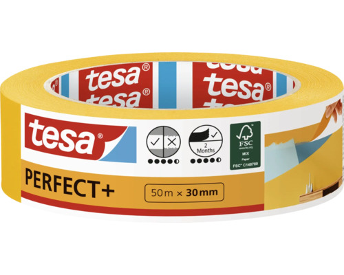 Maskovací páska Tesa Masking tape Perfect+ žlutá 50 m x 30 mm Malířská maskovací páska Tesa Perfect Plus 50 metrů krát 30 milimetrů