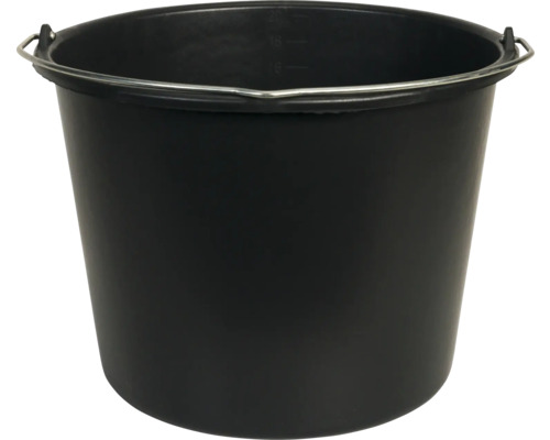 Černý plastový kbelík s kovovou rukojetí
