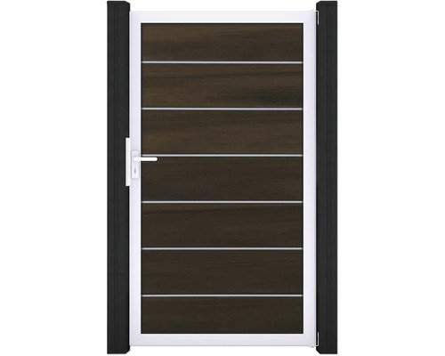 Zahradní branka s vodorovnými pruhy a rukojetí