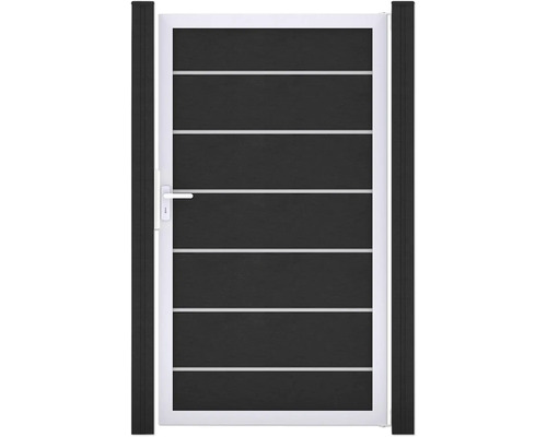 Zahradní branka s vodorovnými pruhy a madlem