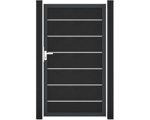 Zahradní branka s klikou a vodorovnými pruhy