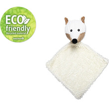 Béžová muchláček s hlavou lišky a pečetí Eco Friendly.