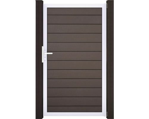 Flex dveře Terra rám EV1 Dřevěná zahradní branka s bílým rámem a rukojetí