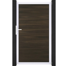 Zahradní branka s klikou a vodorovnou strukturou dřeva