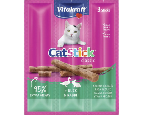Vitakraft CatStick Classic pochoutka pro kočky s kachnou a králíkem, 3 kusy