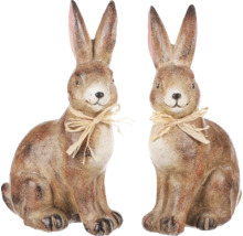 Dvě sedící figurky velikonočních zajíčků s mašlí