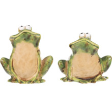 Dvě zelené žabí figurky jako zahradní dekorace