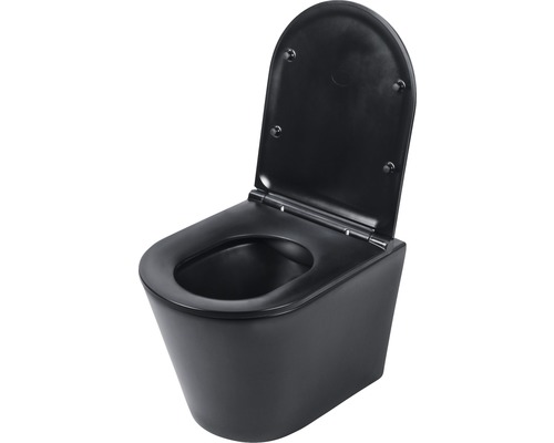 Sada závěsného WC Differenz hluboké splachování bez splachovacího okraje matně černá s WC sedátkem 38.500.03