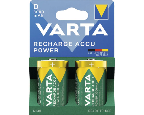 Varta Recharge Accu Power D 3000 mAh, dvě dobíjecí baterie