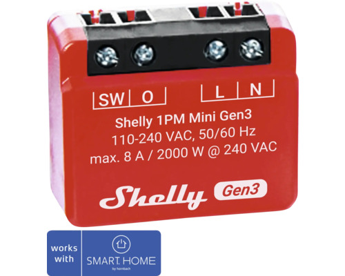 Spínací modul Shelly 1PM Mini Gen. 3 240V/8A WiFi/Bluetooth, měření spotřeby - kompatibilní se SMART HOME by hornbach