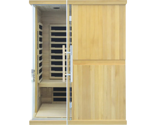 Infračervená sauna se skleněnou přední stěnou a dřevěnými stěnami