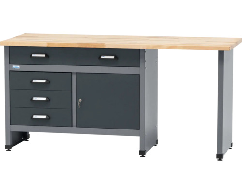 Pracovní stůl Küpper 1700 x 840 x 600 mm 1 zásuvka 4 dvířka antracit šedá Pracovní stůl s dřevěnou deskou, zásuvkami a uzamykatelnými dvířky
