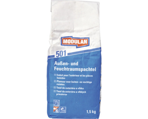 Opravná a plošná stěrka Modulan 501 1,5 kg vnější Balení tmelu do exteriéru a vlhka Modulan, 1,5 kg