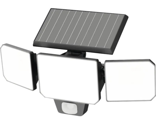 LED solární nástěnný reflektor IP44 0,2W 1200lm 6500K černý s pohybovým senzorem Solární světlo s pohybovým senzorem a třemi světly
