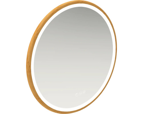 Kulaté zrcadlo s osvětlením v rámu form&style SABA s ochranou proti zamlžení 60 x 60 cm IP 44 Oválné zrcadlo s dřevěným rámem a osvětlením