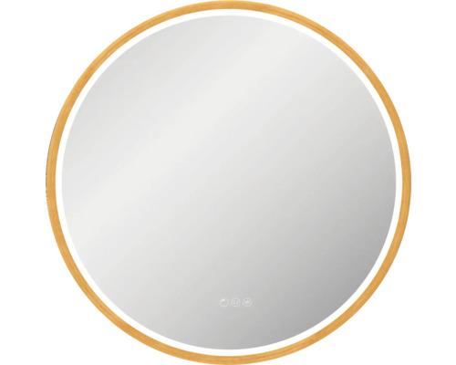 Kulaté zrcadlo s osvětlením v rámu form&style SABA s ochranou proti zamlžení 80 x 80 cm IP 44 Kulaté zrcadlo s dřevěným rámem