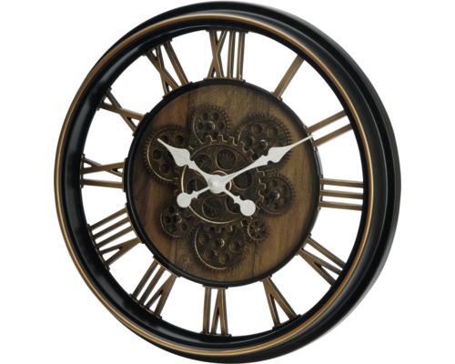 Dekorativní nástěnné hodiny s římskými číslicemi a motivem ozubeného kola