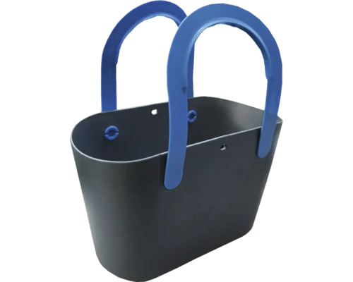 Šedý nákupní košík s modrými uchy