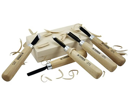 Sada řezbářských dlát s dřevěnou rukojetí a dřevěným blokem