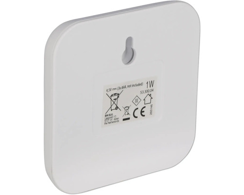 Zadní strana bílého senzoru se závěsným zařízením a technickými informacemi