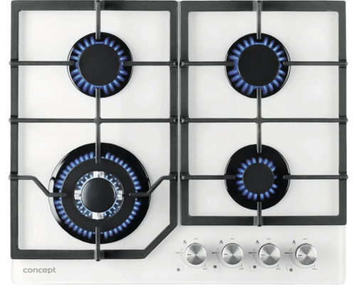 Plynová varná deska se čtyřmi hořáky v provozu