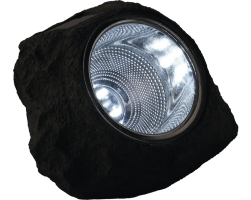 Zahradní lampa ve vzhledu kamene s kulatým světelným zdrojem