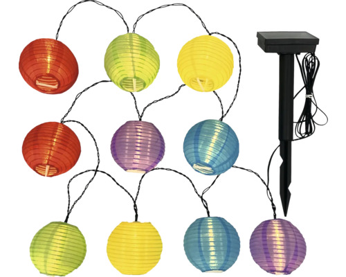 Světelný řetěz se solárním panelem a barevnými papírovými lucernami