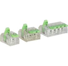 Tři průhledné kabelové konektory s pákovou svorkou