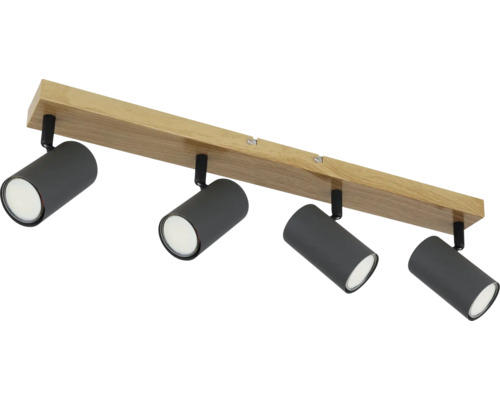 Stropní svítidlo se čtyřmi reflektory a dřevěnou deskou